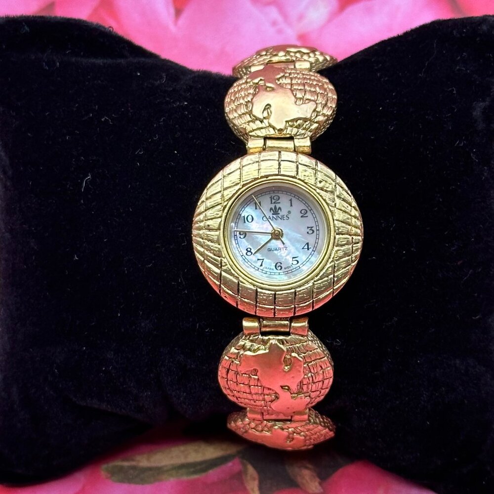 Ladies Cannes Watch Bracelet Gold-Tone Unique “Globe” Motif